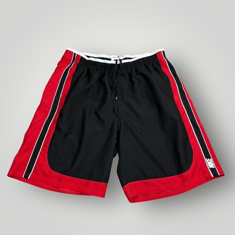 Vintage Nike Swim‎ Shorts Mens 2XL Black Red Mesh Lined Trunks T95502B1
